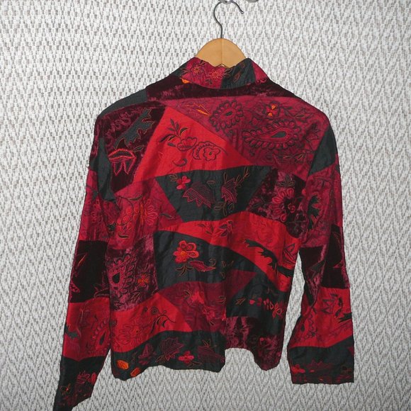 Chico's 1 Silk Embroidered Red Black Jacket M - Picture 8 of 9